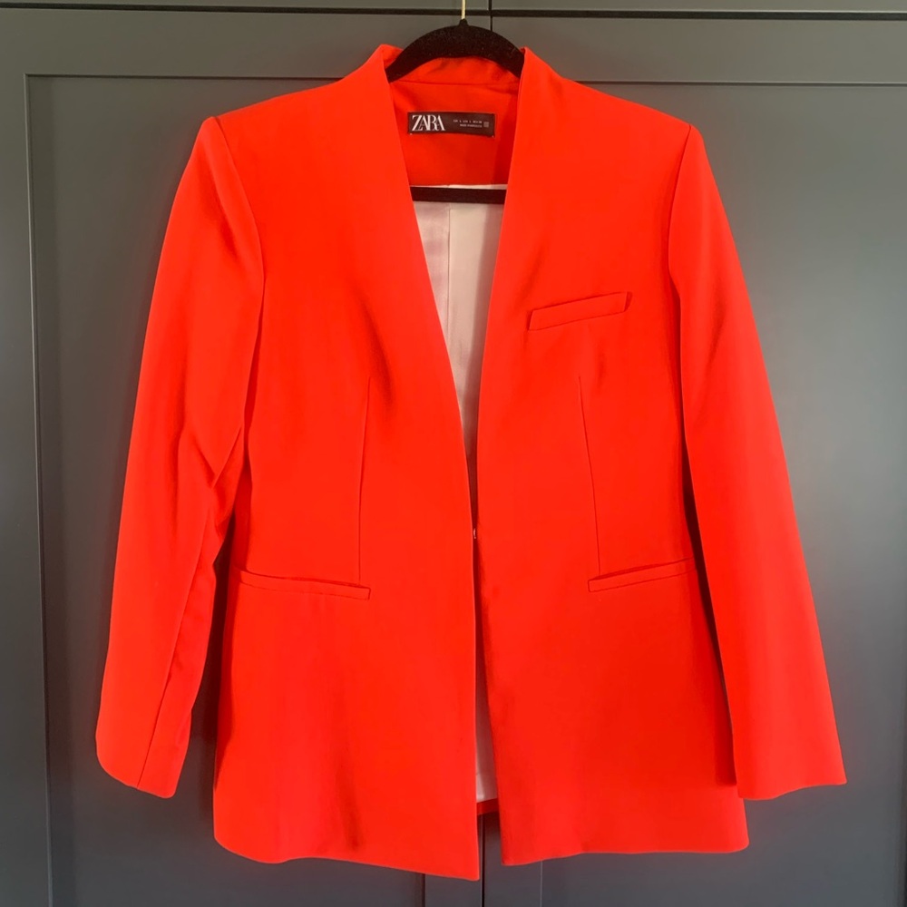 Zara Women's Bold Orange/Red Suit Jacket.